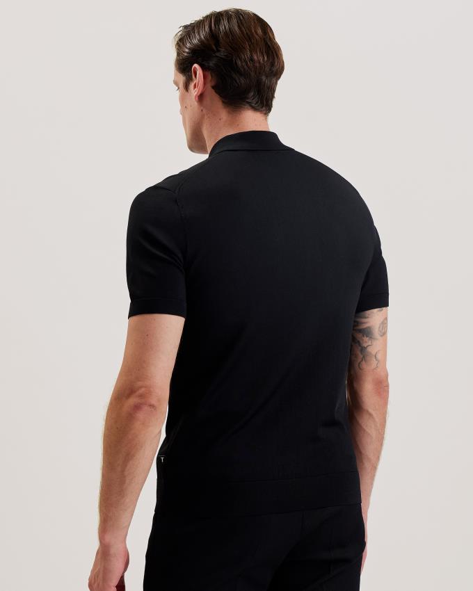 Polo Ted Baker Short Sleeve Rayon Zip Noir Homme | FVS-28146303